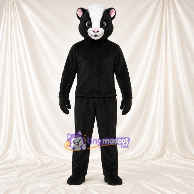 Black and White Skunk Mascot Costume - Pink Inner Ears and Upright Bushy Tail Black and White Skunk Mascot Costume - Pink Inner Ears and Upright Bushy Tail