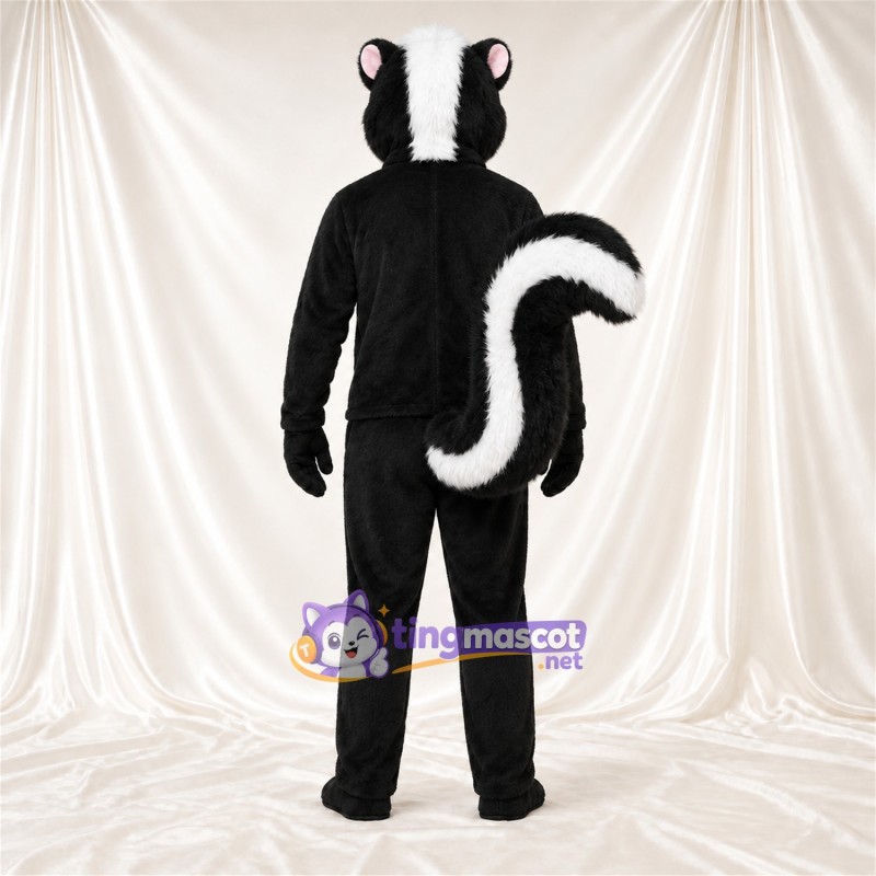 Black and White Skunk Mascot Costume - Pink Inner Ears and Upright Bushy Tail Black and White Skunk Mascot Costume - Pink Inner Ears and Upright Bushy Tail