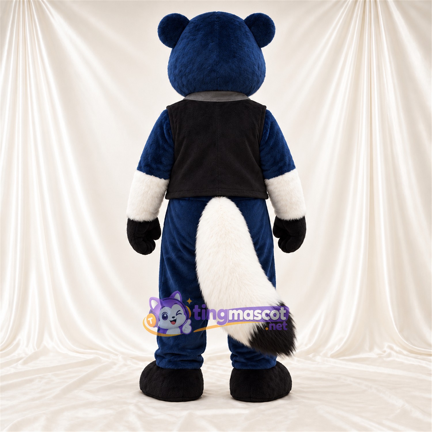 Black and White Skunk Mascot Costume - Blue Outfit Black and White Skunk Mascot Costume - Blue Outfit