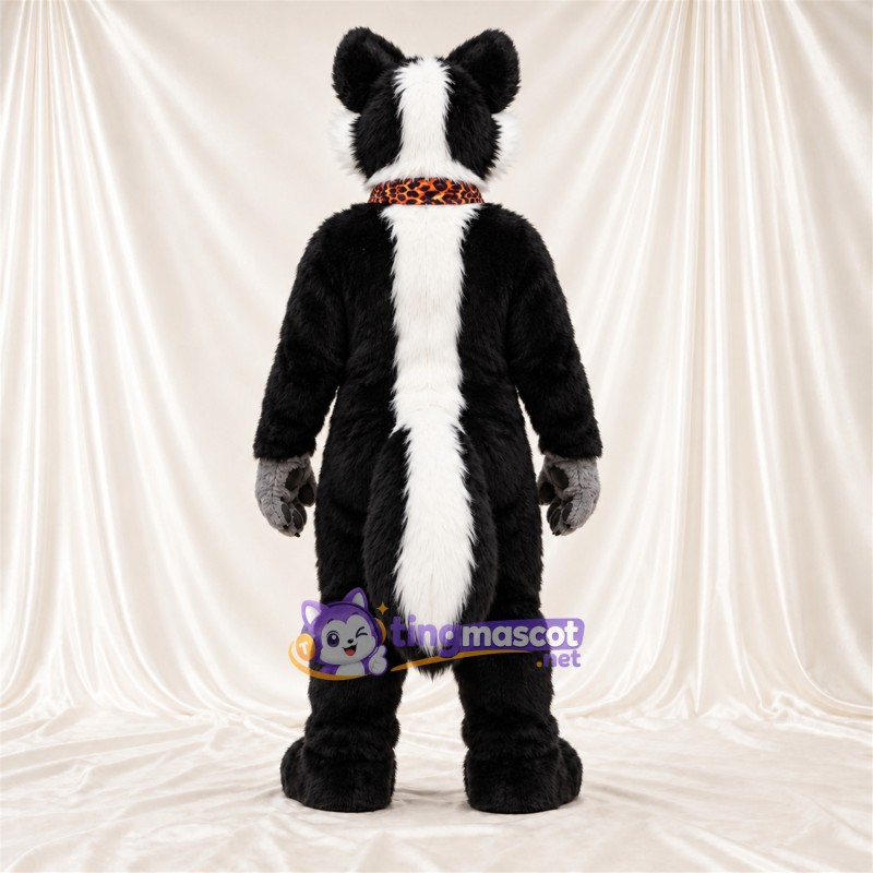 Black and White Skunk Mascot Costume - Orange Patterned Bandana Black and White Skunk Mascot Costume - Orange Patterned Bandana