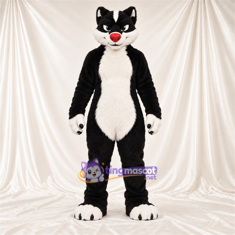 Costume de mascotte Mouffette – noir / blanc – Queue touffue; Nez (rouge) Costume de mascotte Mouffette – noir / blanc – Queue touffue; Nez (rouge)