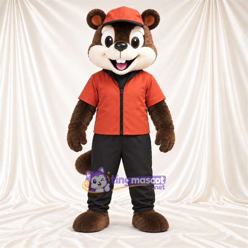 Maskottchenkostüm Roter Panda – braun – Jacke (rot); Kappe (rot) Maskottchenkostüm Roter Panda – braun – Jacke (rot); Kappe (rot)