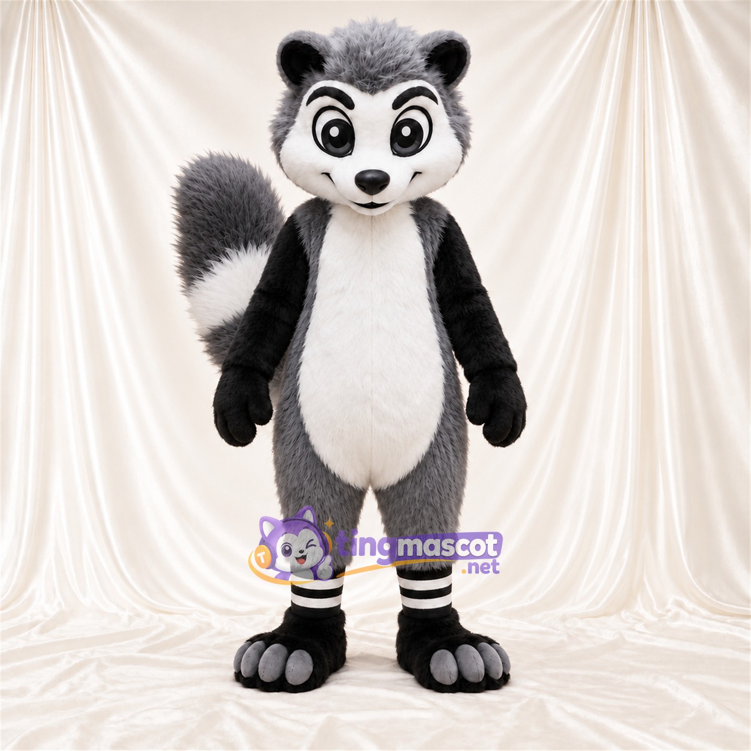 Costume de mascotte Raton laveur – gris / noir / blanc