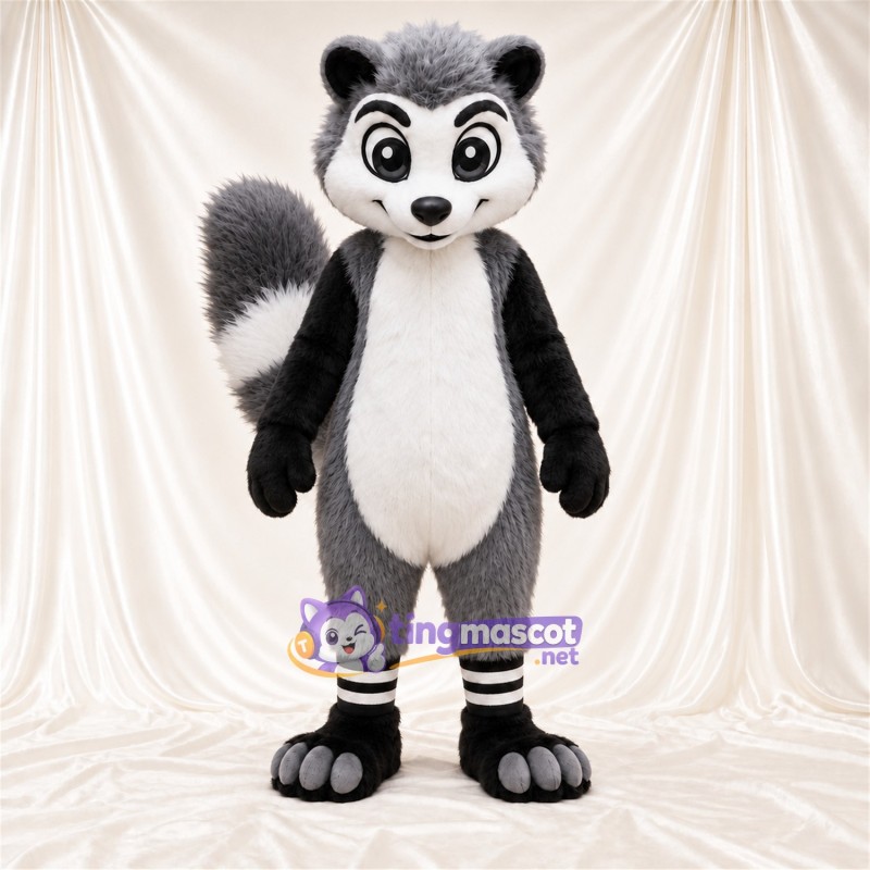 Costume de mascotte Raton laveur – gris / noir / blanc Costume de mascotte Raton laveur – gris / noir / blanc