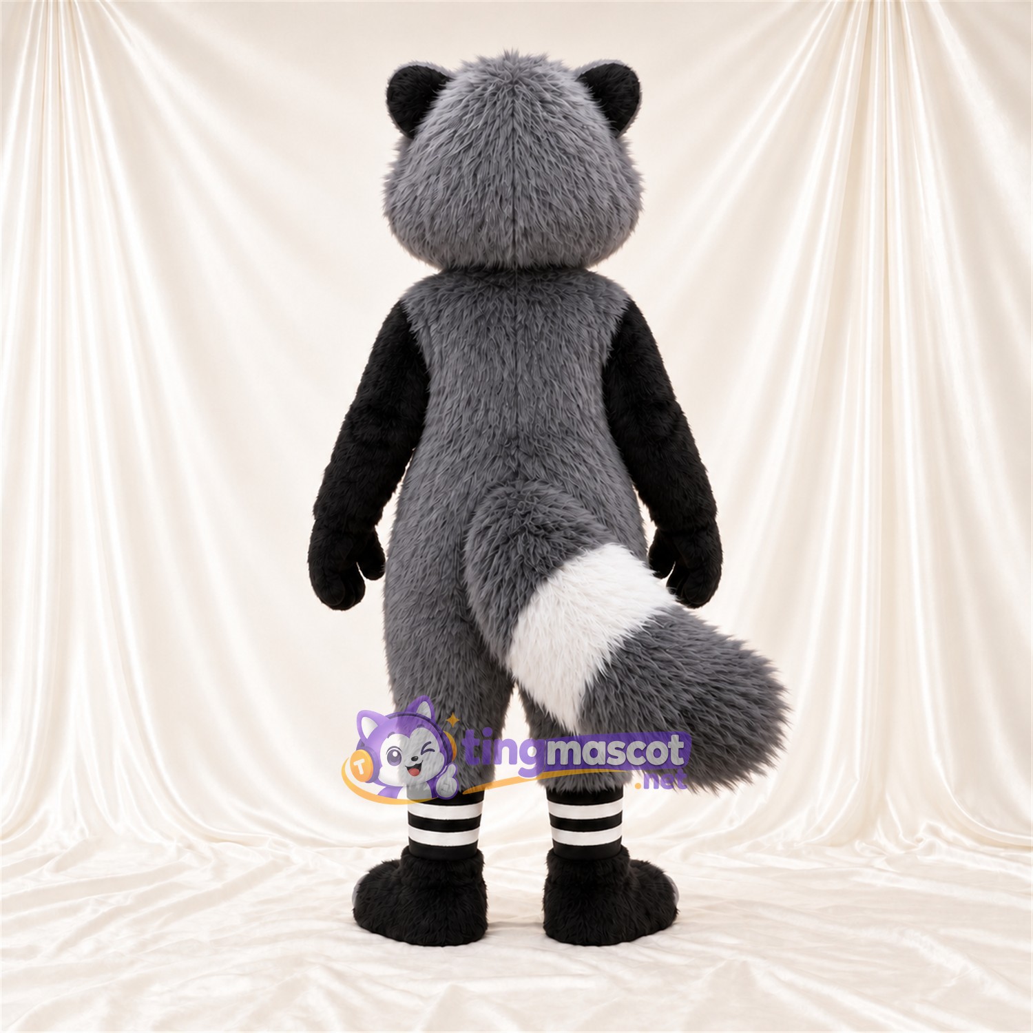Costume de mascotte Raton laveur – gris / noir / blanc