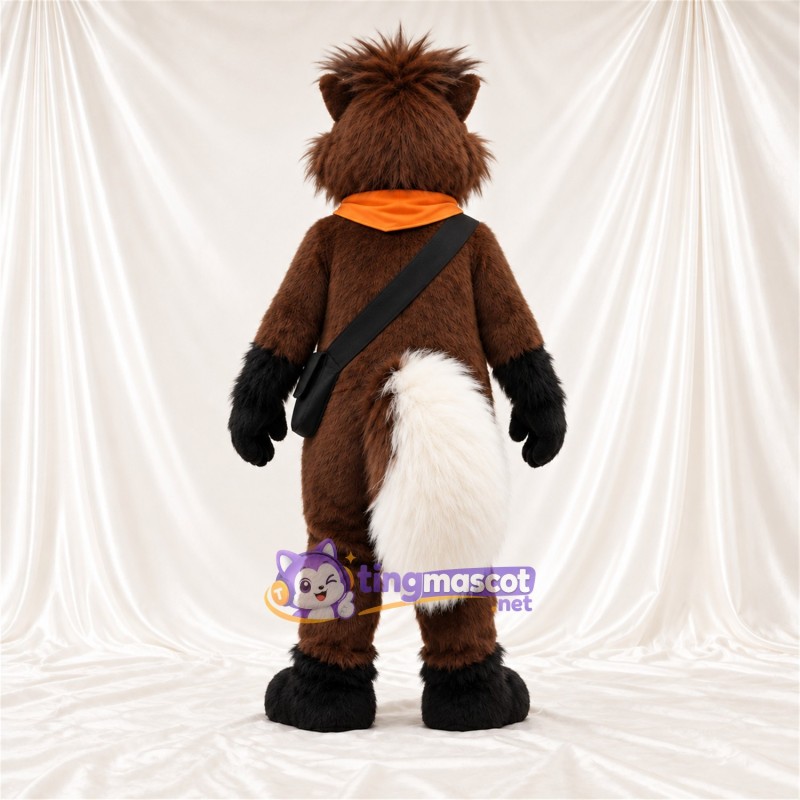 Brown and White Red Panda Mascot Costume - Orange Bandana and Black Shoulder Strap Brown and White Red Panda Mascot Costume - Orange Bandana and Black Shoulder Strap