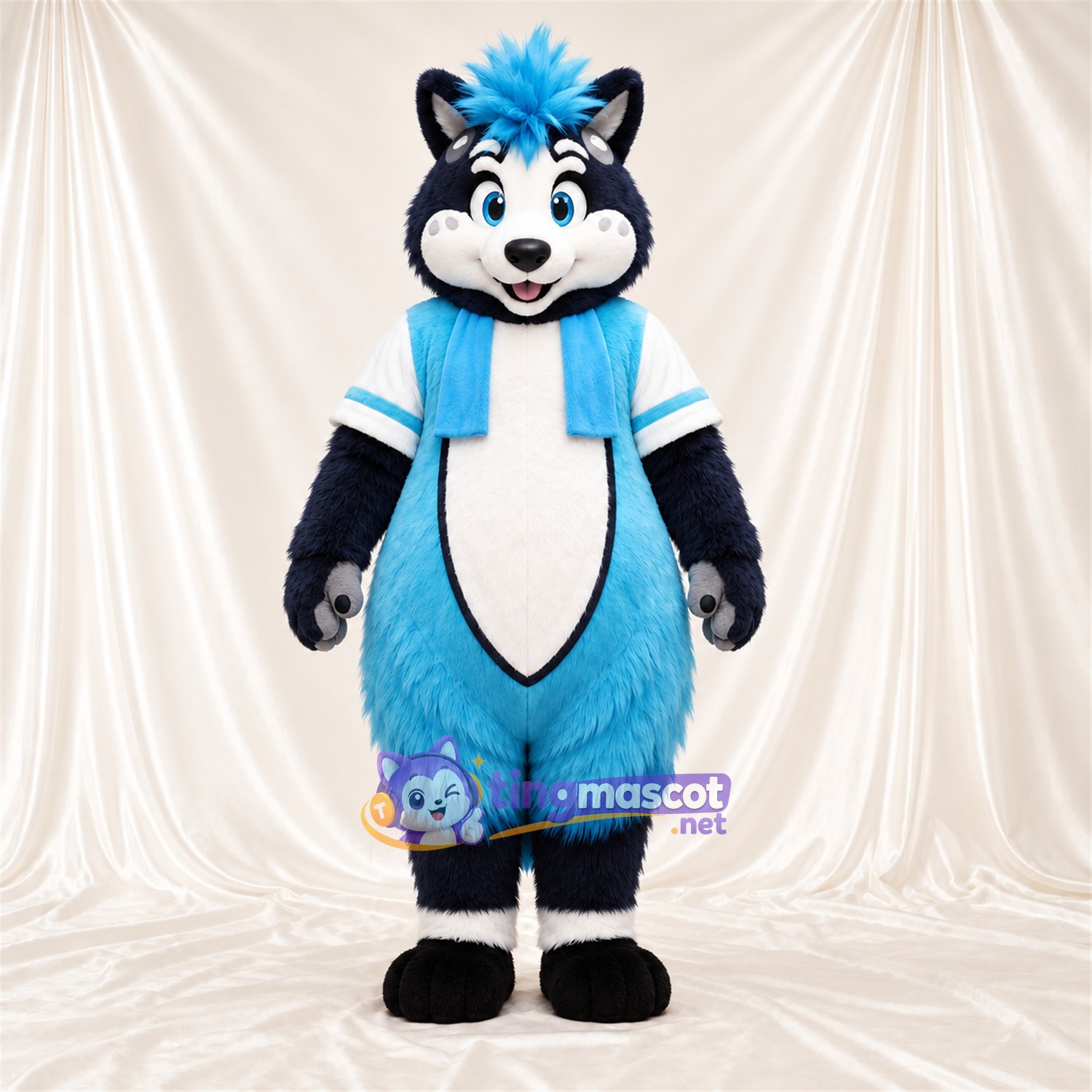 Costume de mascotte Mouffette – bleu / noir / blanc – Chemise Costume de mascotte Mouffette – bleu / noir / blanc – Chemise