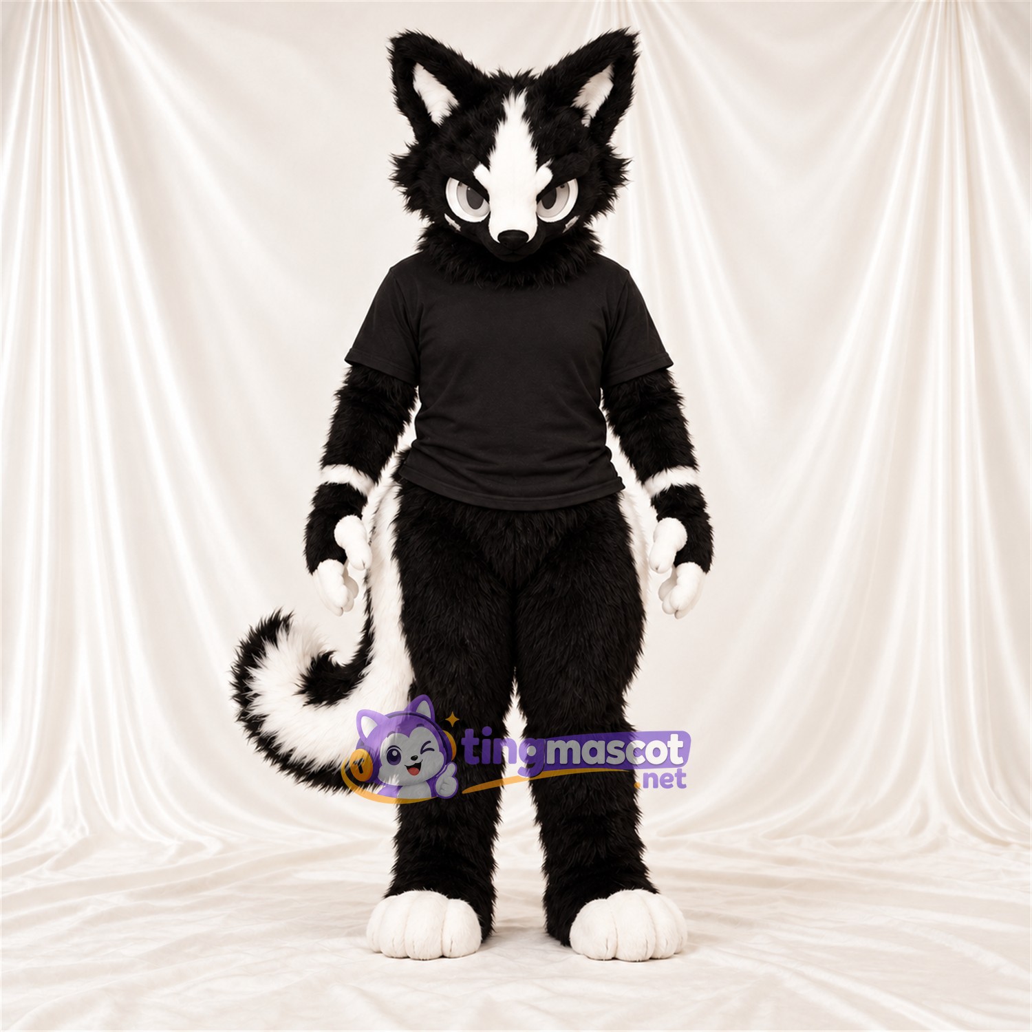 Black and White Skunk Mascot Costume - Black Shirt Black and White Skunk Mascot Costume - Black Shirt