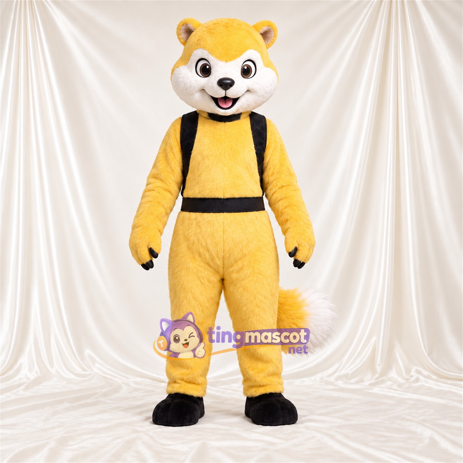 Costume de mascotte Panda roux – jaune / blanc – Harnais (noir)