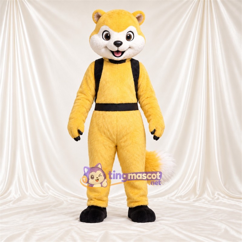 Costume de mascotte Panda roux – jaune / blanc – Harnais (noir)