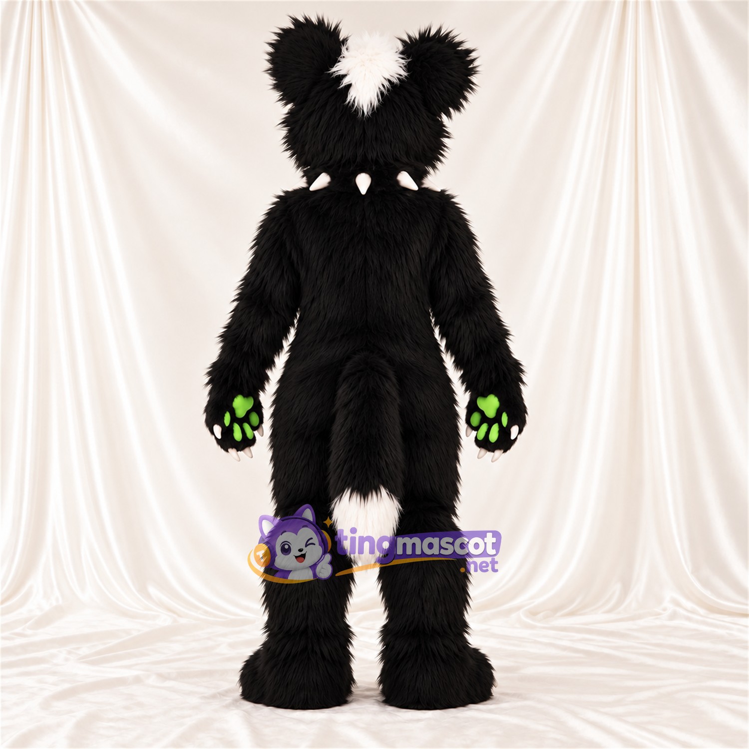 Black Monster Mascot Costume - Green Accents and White Spikes Black Monster Mascot Costume - Green Accents and White Spikes