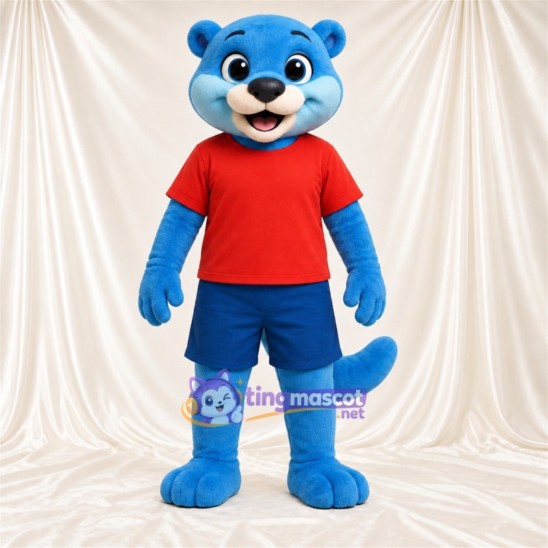 Blue Otter Mascot Costume - Red Shirt and Blue Shorts Blue Otter Mascot Costume - Red Shirt and Blue Shorts