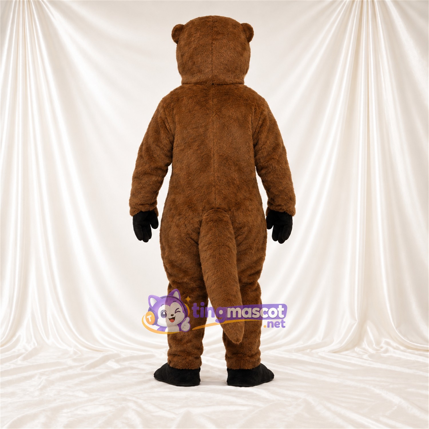 Maskottchenkostüm Otter – braun – Bauch (creme); Handschuhe (schwarz) Maskottchenkostüm Otter – braun – Bauch (creme); Handschuhe (schwarz)