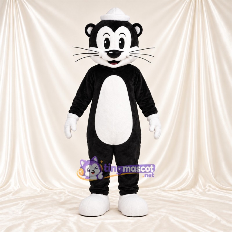 Costume de mascotte Chat – noir / blanc – Chapeau de marin (blanc) Costume de mascotte Chat – noir / blanc – Chapeau de marin (blanc)