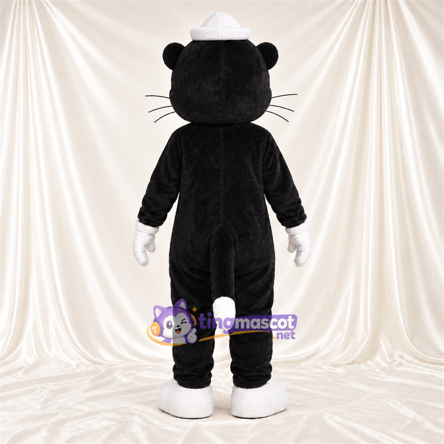 Maskottchenkostüm Katze – schwarz / weiß – Matrosenmütze (weiß) Maskottchenkostüm Katze – schwarz / weiß – Matrosenmütze (weiß)