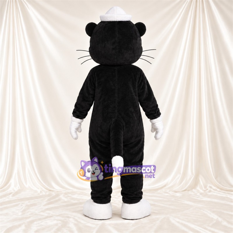 Maskottchenkostüm Katze – schwarz / weiß – Matrosenmütze (weiß) Maskottchenkostüm Katze – schwarz / weiß – Matrosenmütze (weiß)