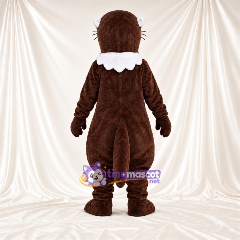 Costume de mascotte Loutre – marron / blanc – Col à volants (blanc); Ventre (blanc) Costume de mascotte Loutre – marron / blanc – Col à volants (blanc); Ventre (blanc)