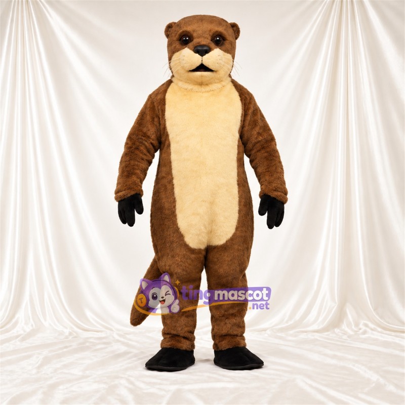 Maskottchenkostüm Otter – braun – Bauch (creme); Handschuhe (schwarz) Maskottchenkostüm Otter – braun – Bauch (creme); Handschuhe (schwarz)
