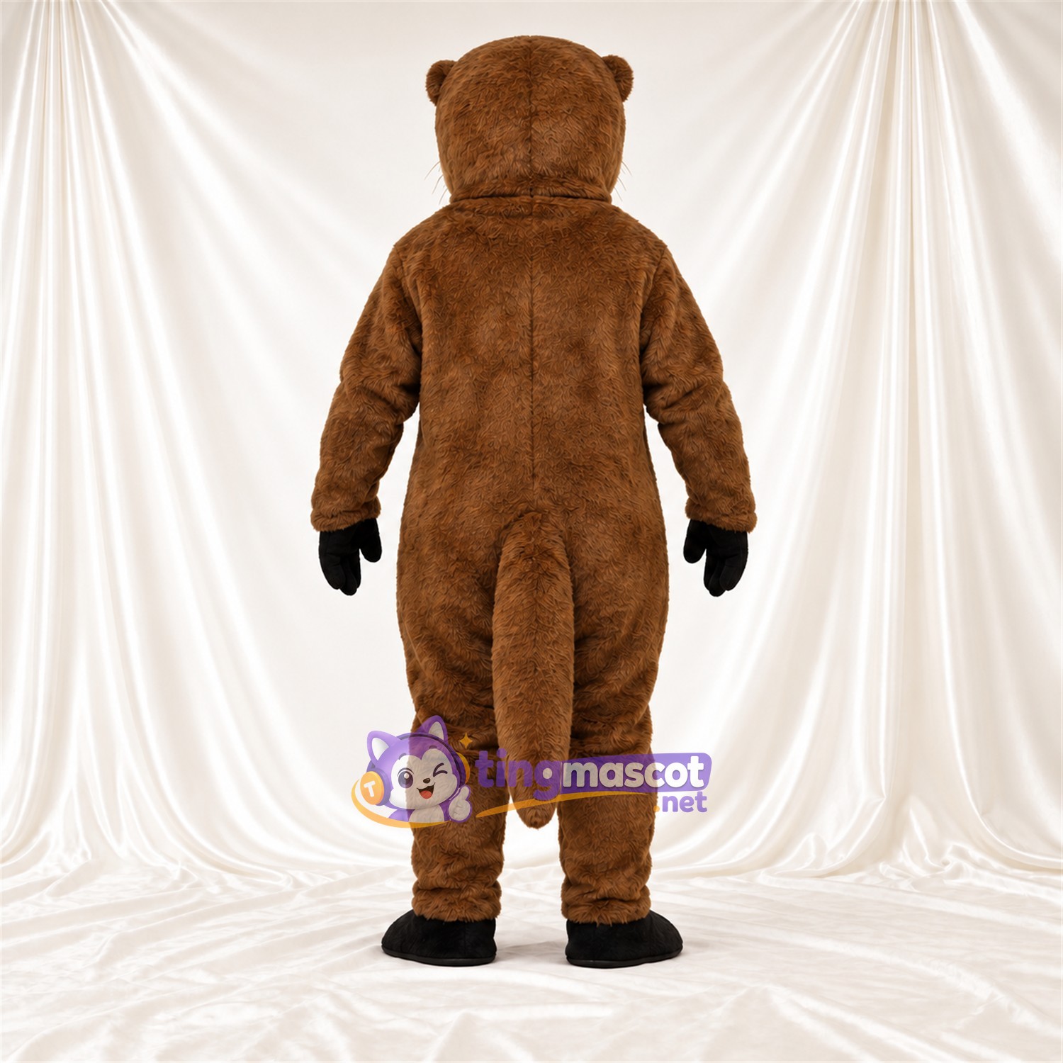 Maskottchenkostüm Otter – braun – Bauch (creme); Handschuhe (schwarz) Maskottchenkostüm Otter – braun – Bauch (creme); Handschuhe (schwarz)