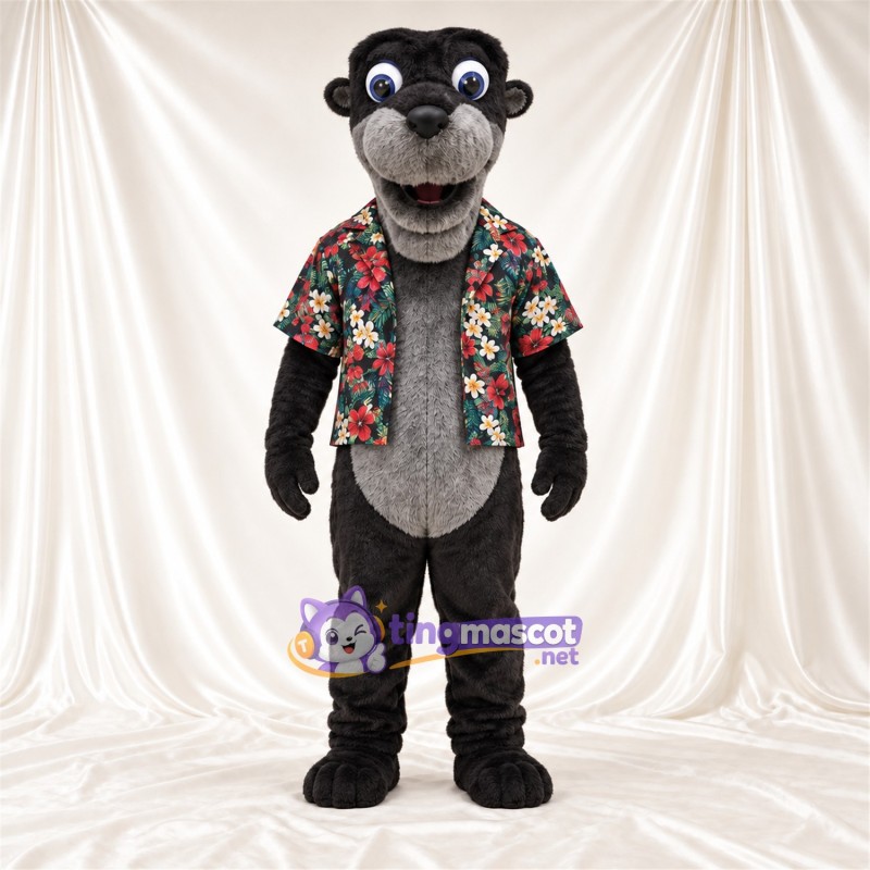 Black Otter Mascot Costume - Floral Shirt and Black Pants Black Otter Mascot Costume - Floral Shirt and Black Pants