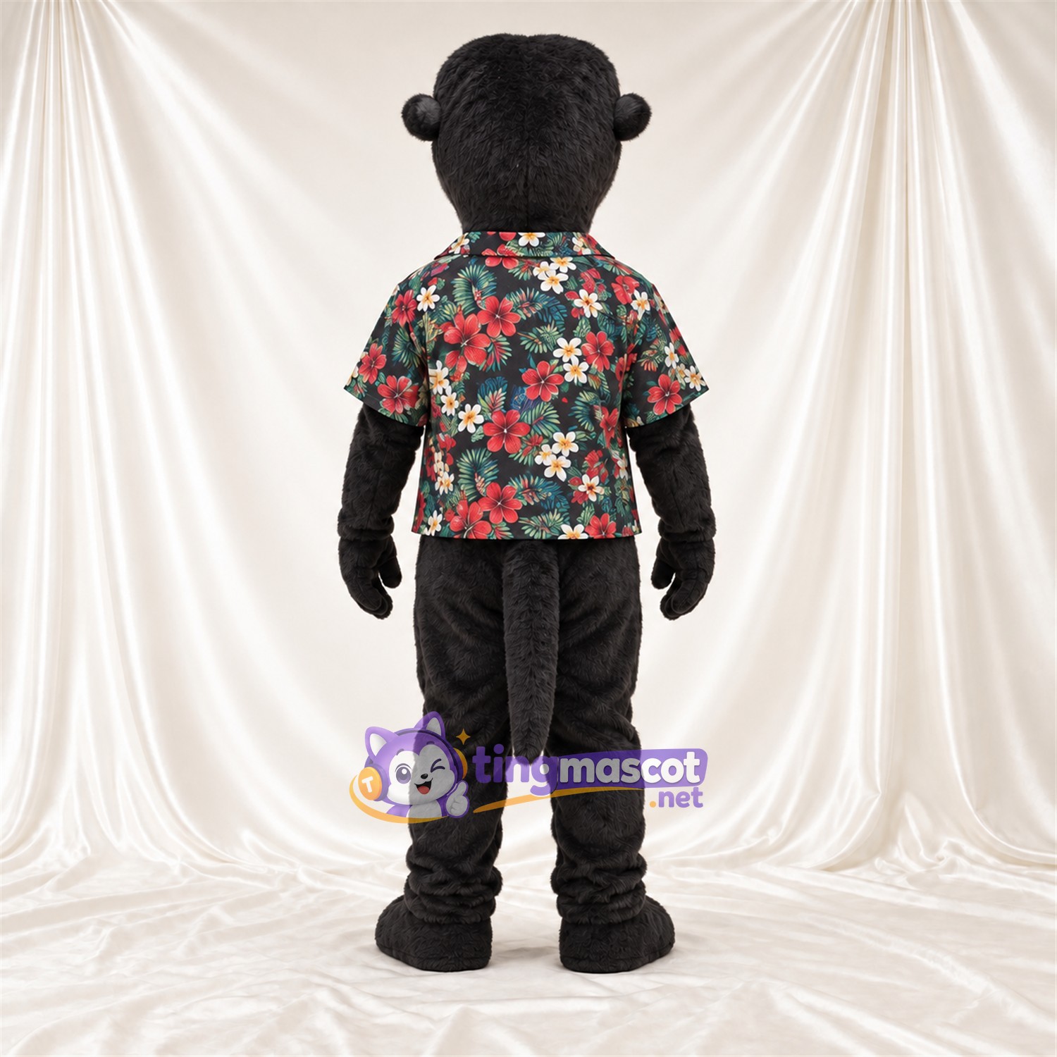 Black Otter Mascot Costume - Floral Shirt and Black Pants Black Otter Mascot Costume - Floral Shirt and Black Pants