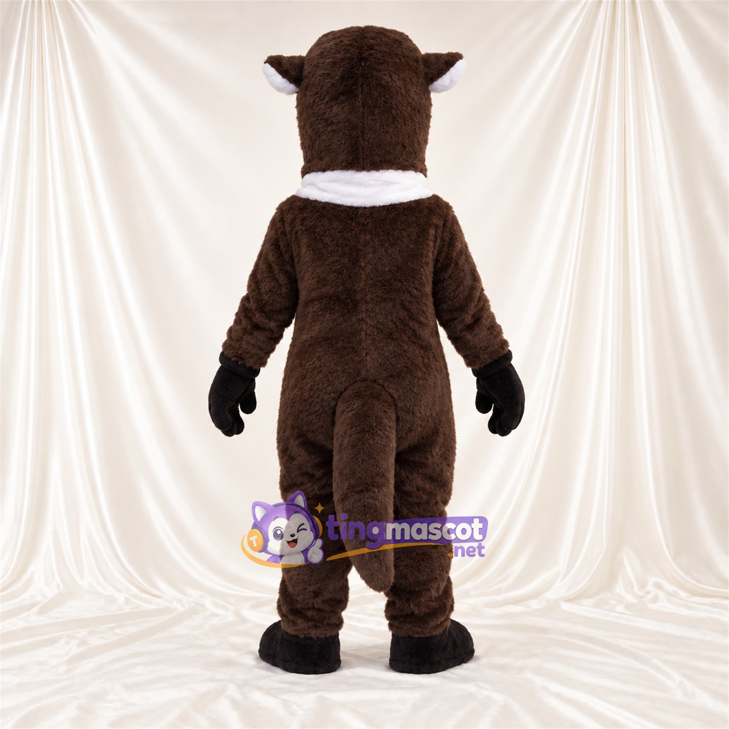 Costume de mascotte Loutre – marron / blanc – Col à volants (blanc); Ventre (blanc) Costume de mascotte Loutre – marron / blanc – Col à volants (blanc); Ventre (blanc)
