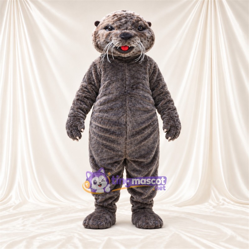 Costume de mascotte Loutre – gris – Langue (rouge); Moustaches (blanc) Costume de mascotte Loutre – gris – Langue (rouge); Moustaches (blanc)