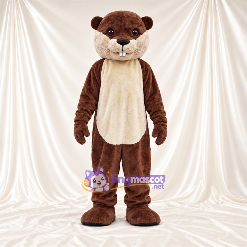 Maskottchenkostüm Otter – braun – Bauch (creme); Große Schneidezähne Maskottchenkostüm Otter – braun – Bauch (creme); Große Schneidezähne