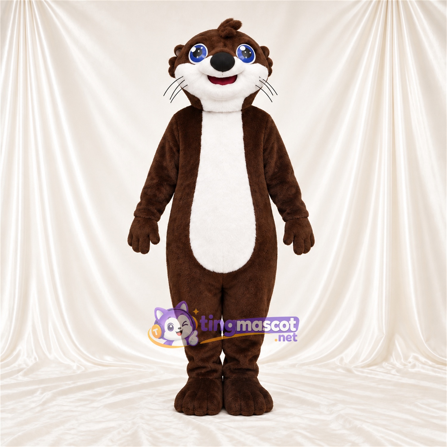 Brown and White Otter Mascot Costume - Blue Eyes and Head Tuft Brown and White Otter Mascot Costume - Blue Eyes and Head Tuft