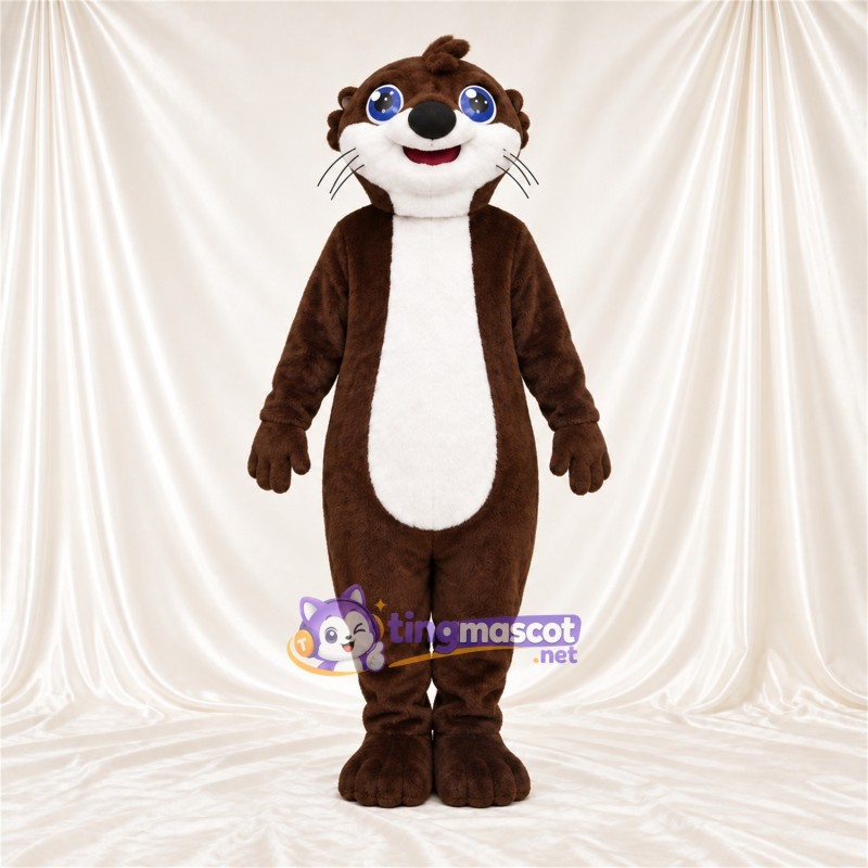 Brown and White Otter Mascot Costume - Blue Eyes and Head Tuft Brown and White Otter Mascot Costume - Blue Eyes and Head Tuft