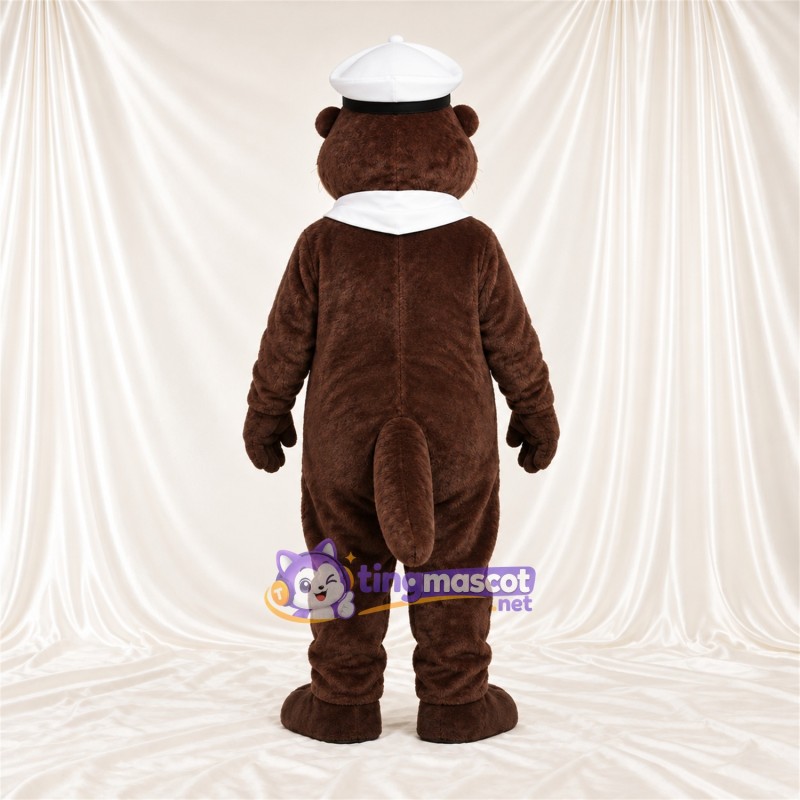 Costume de mascotte Loutre – marron – Chapeau de marin (blanc); Écharpe Costume de mascotte Loutre – marron – Chapeau de marin (blanc); Écharpe