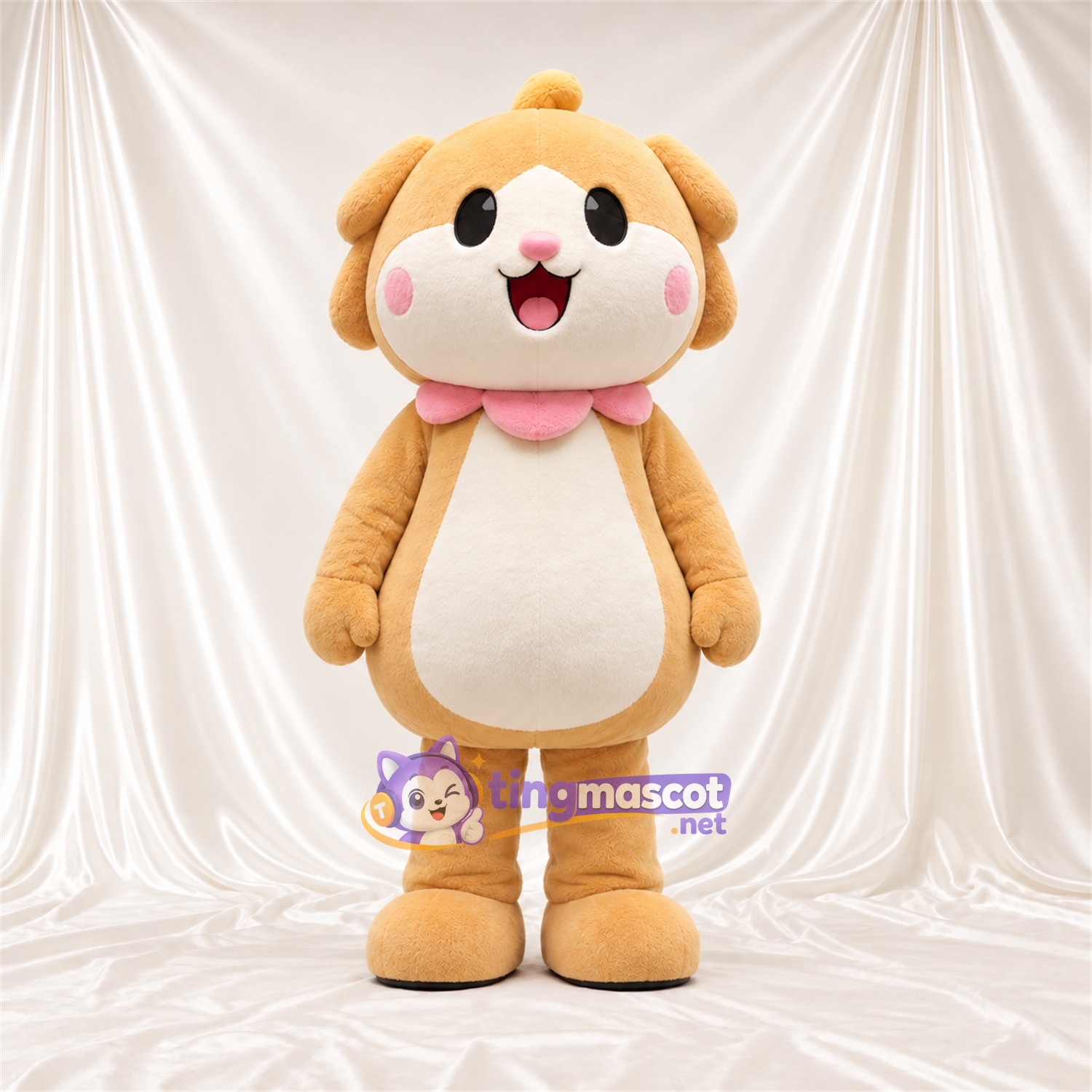 Tan Dog Mascot Costume - Pink Cheeks and Pink Collar Tan Dog Mascot Costume - Pink Cheeks and Pink Collar