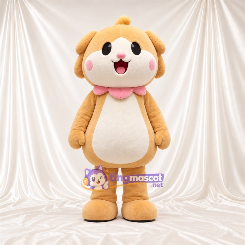 Tan Dog Mascot Costume - Pink Cheeks and Pink Collar Tan Dog Mascot Costume - Pink Cheeks and Pink Collar