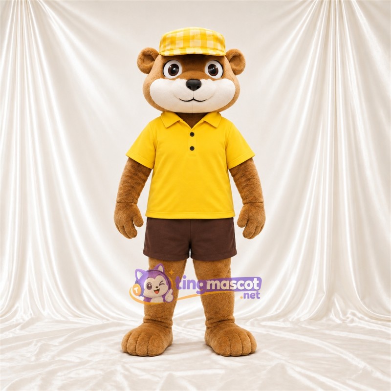 Maskottchenkostüm Otter – braun – Poloshirt (gelb); Shorts (braun) Maskottchenkostüm Otter – braun – Poloshirt (gelb); Shorts (braun)