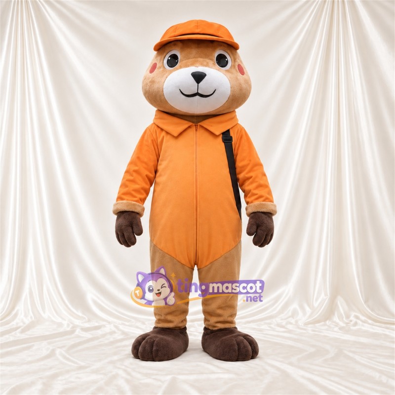 Costume de mascotte Loutre – marron – Combinaison (orange); Casquette (orange) Costume de mascotte Loutre – marron – Combinaison (orange); Casquette (orange)