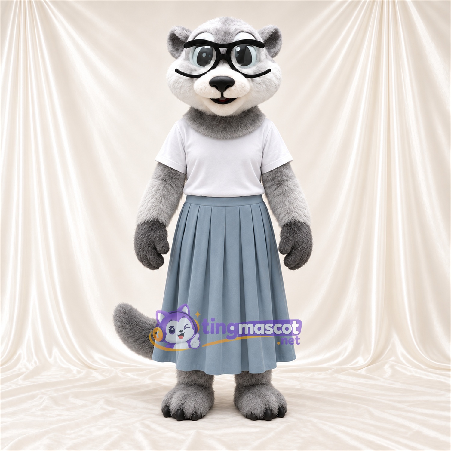 Costume de mascotte Loutre – gris – Chemise (blanc); Jupe (gris) Costume de mascotte Loutre – gris – Chemise (blanc); Jupe (gris)