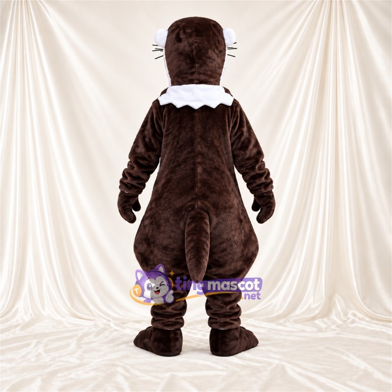 Costume de mascotte Loutre – marron / blanc – Col à volants (blanc); Ventre (blanc) Costume de mascotte Loutre – marron / blanc – Col à volants (blanc); Ventre (blanc)