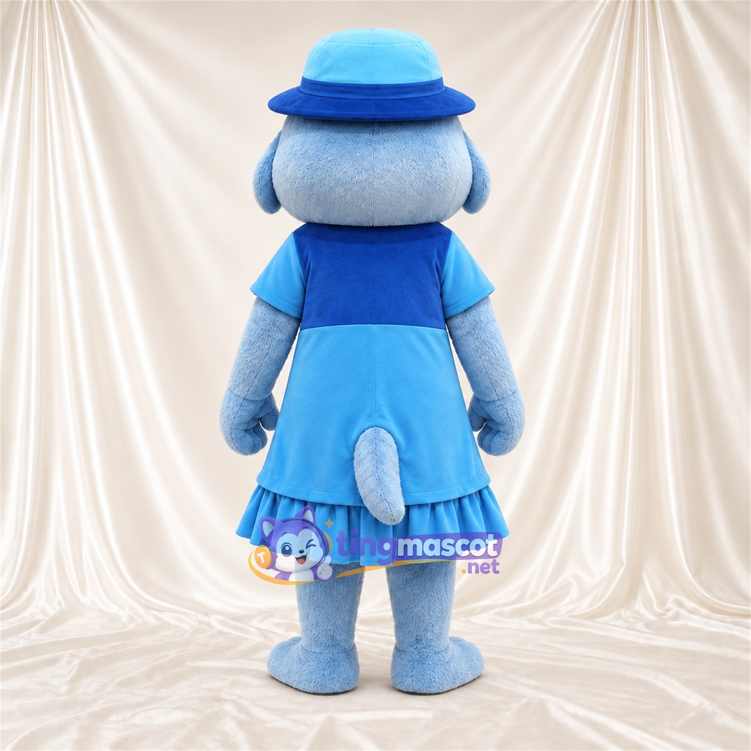 Blue Otter Mascot Costume - Blue Dress and Hat Blue Otter Mascot Costume - Blue Dress and Hat