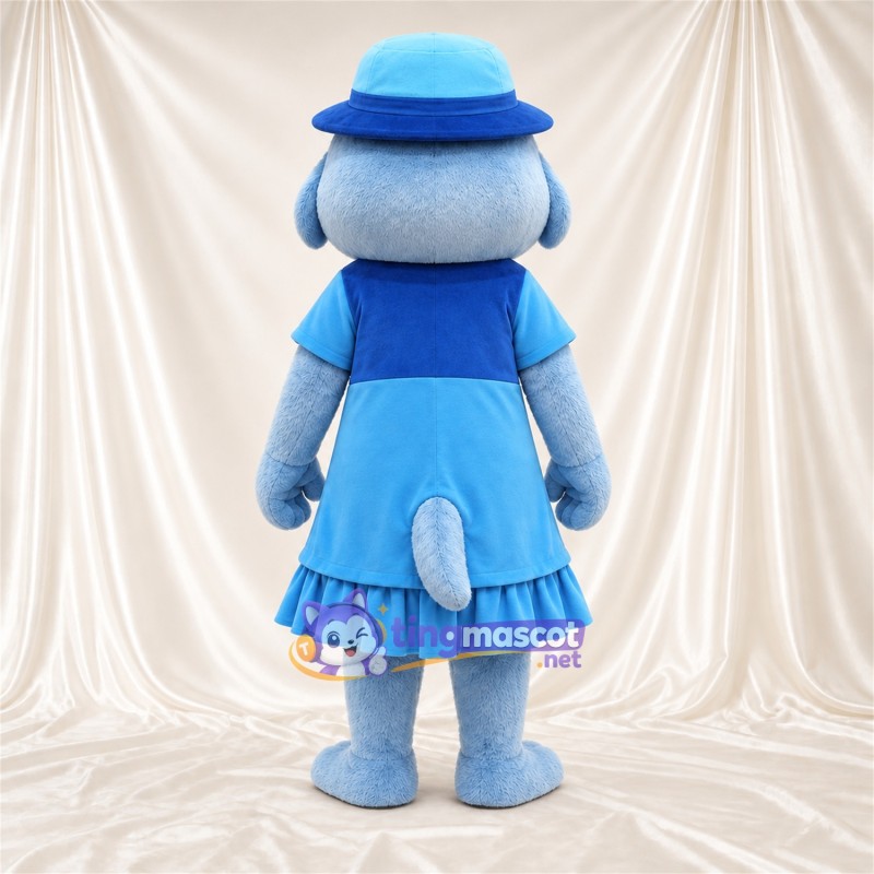 Blue Otter Mascot Costume - Blue Dress and Hat Blue Otter Mascot Costume - Blue Dress and Hat