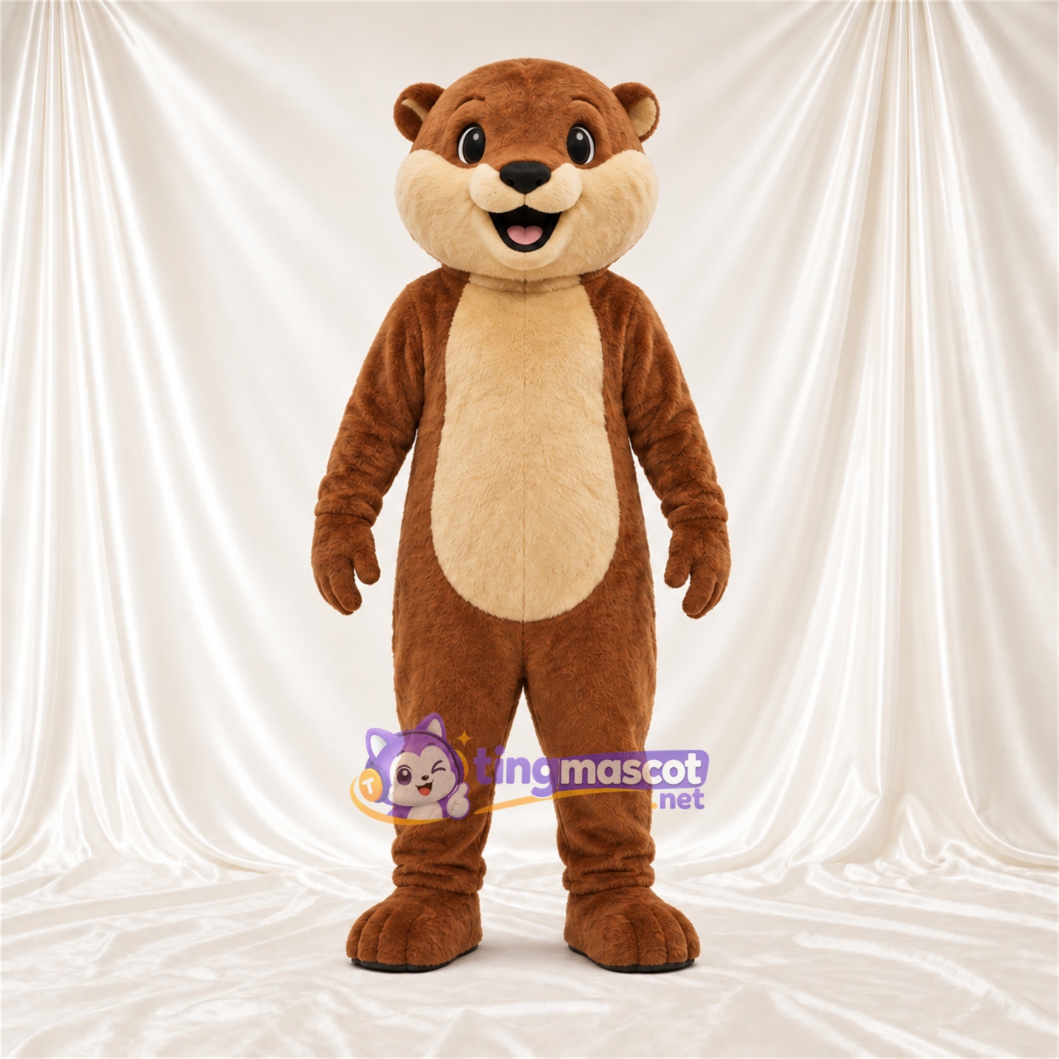 Maskottchenkostüm Otter – braun – Bauch (creme); Lächelndes Gesicht Maskottchenkostüm Otter – braun – Bauch (creme); Lächelndes Gesicht