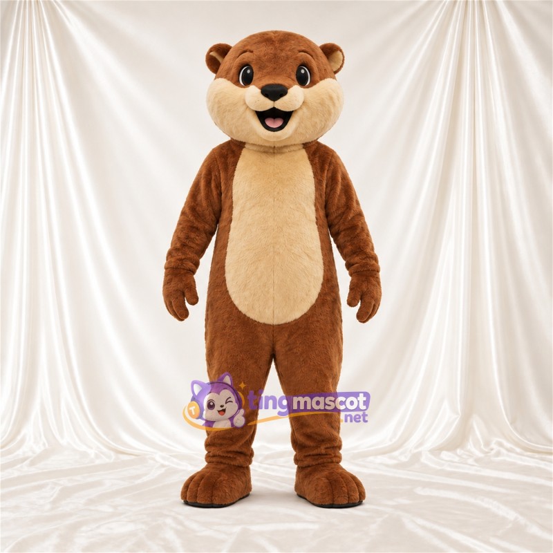 Maskottchenkostüm Otter – braun – Bauch (creme); Lächelndes Gesicht Maskottchenkostüm Otter – braun – Bauch (creme); Lächelndes Gesicht