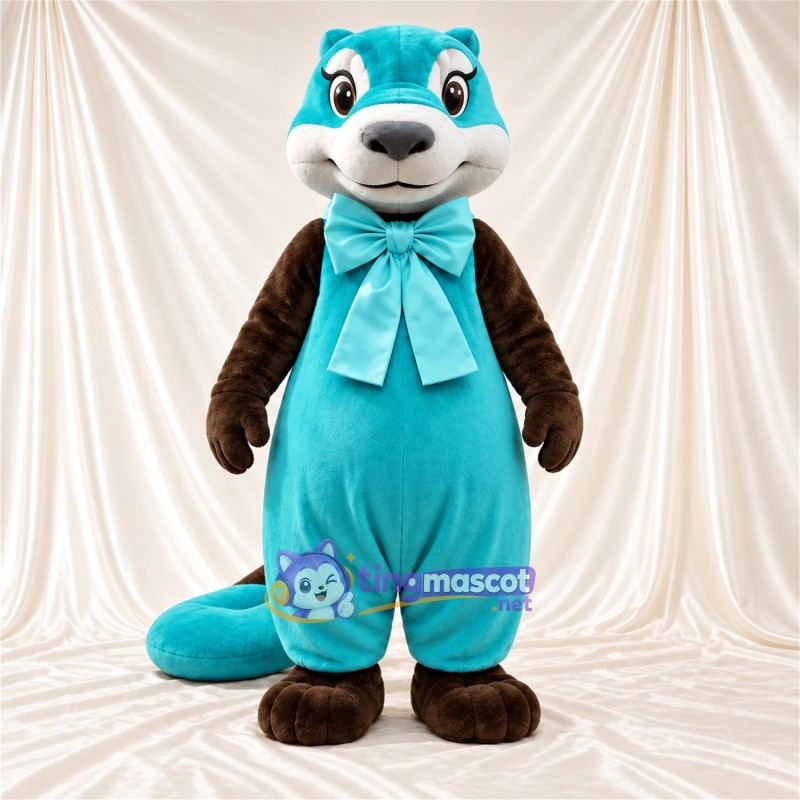 Turquoise and Brown Otter Mascot Costume - Turquoise Bow Tie Turquoise and Brown Otter Mascot Costume - Turquoise Bow Tie