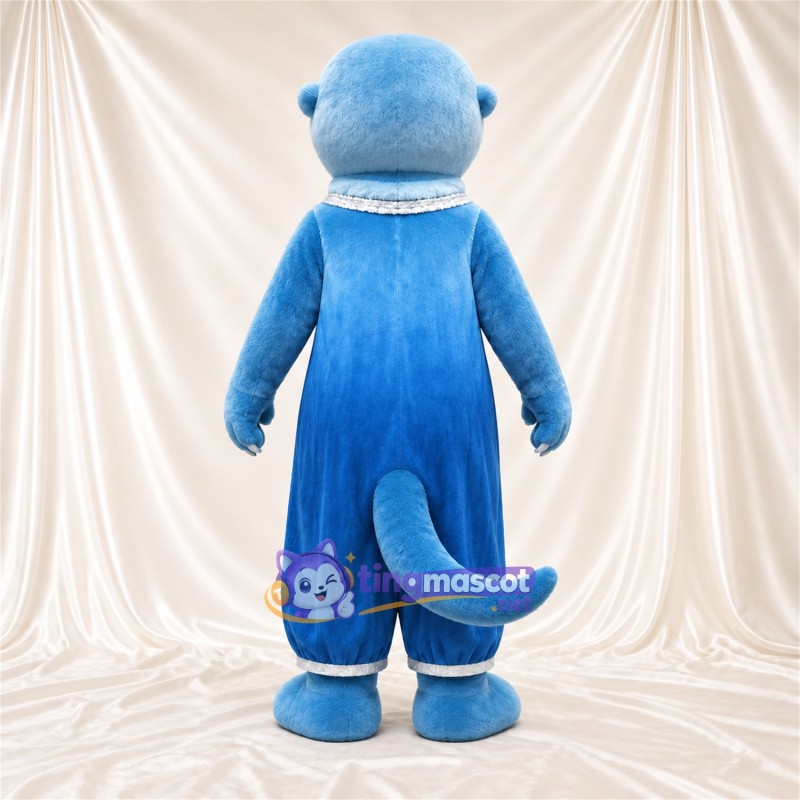 Blue Otter Mascot Costume - Pearl-Style Necklaces and Blue Jumpsuit Blue Otter Mascot Costume - Pearl-Style Necklaces and Blue Jumpsuit