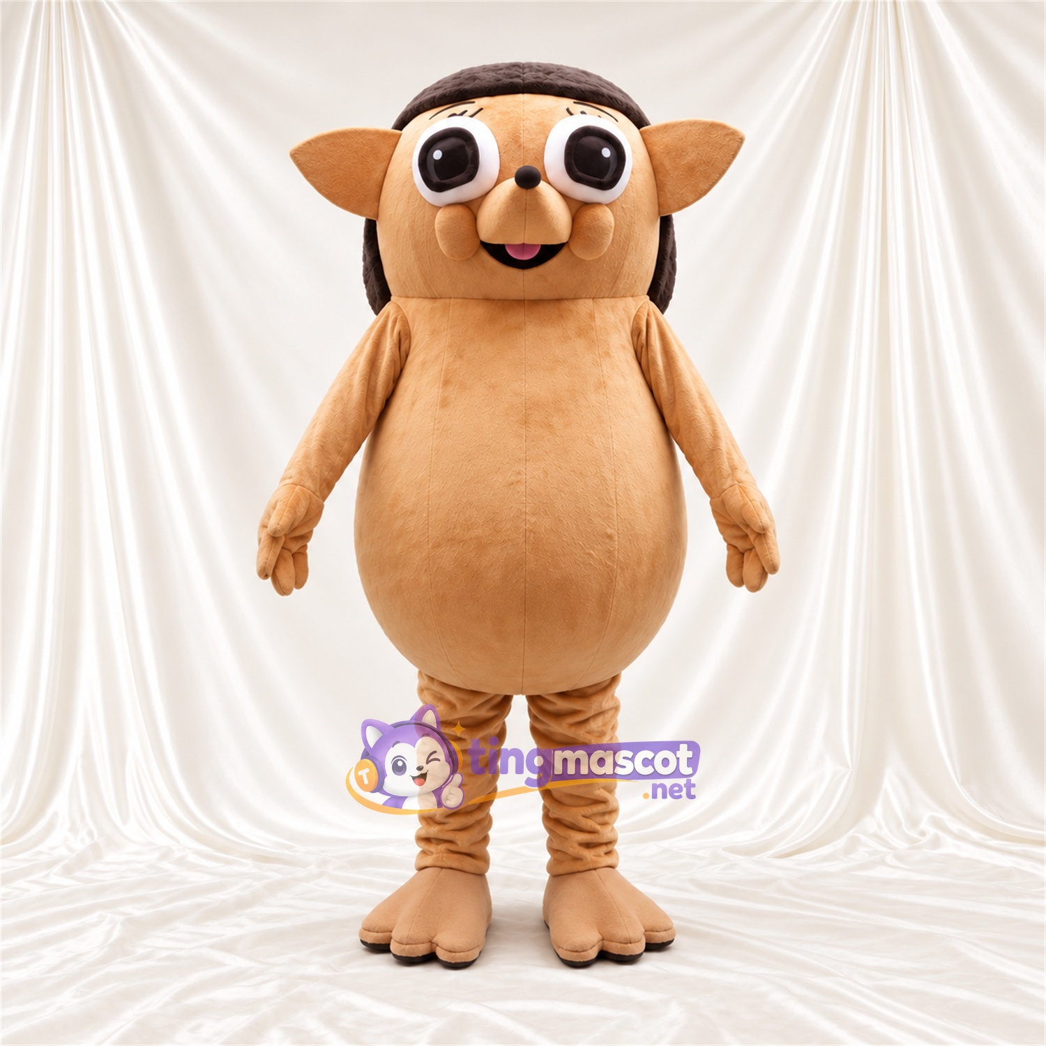 Costume de mascotte Créature fantastique – brun clair – Ventre rond; Tête (marron foncé)