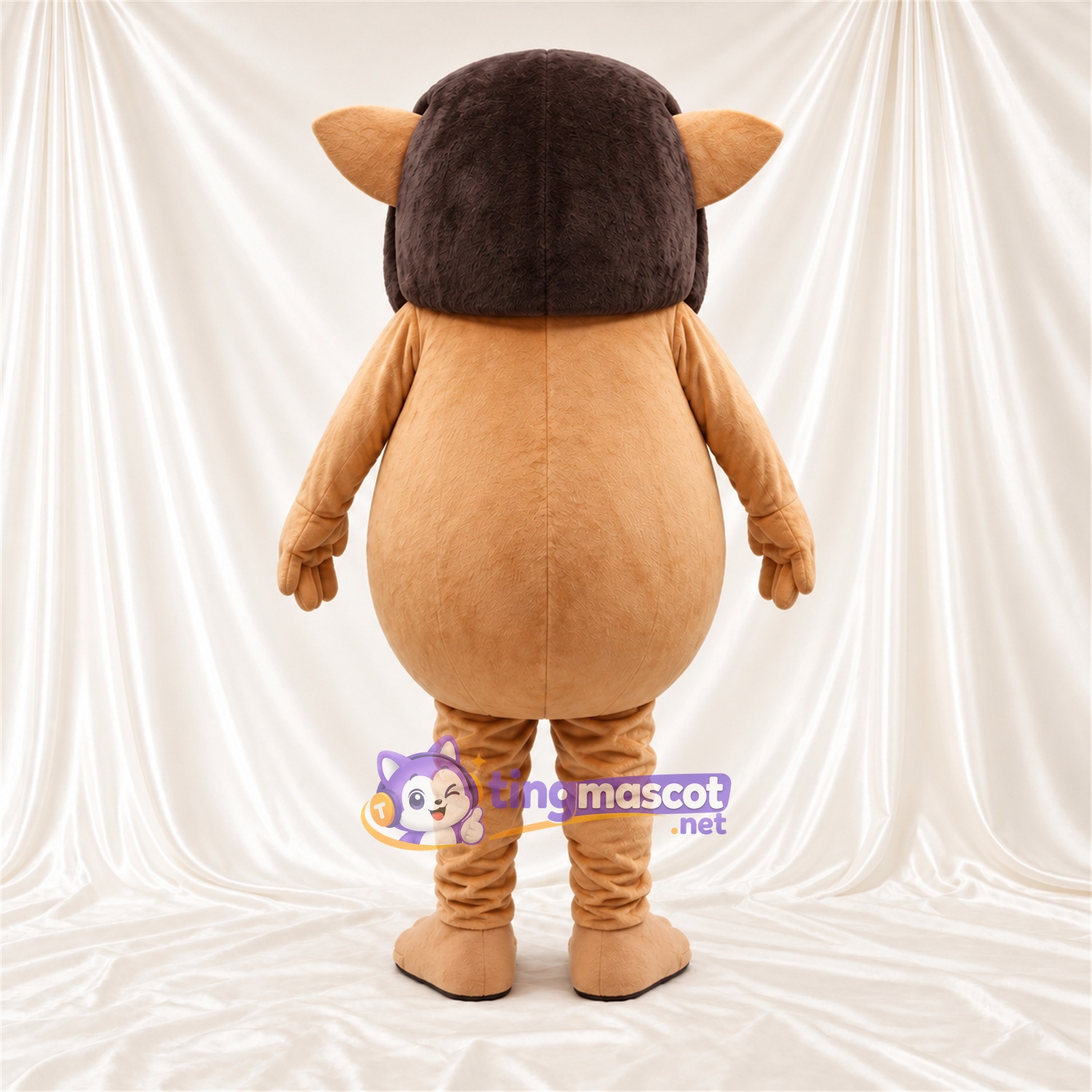 Costume de mascotte Créature fantastique – brun clair – Ventre rond; Tête (marron foncé)