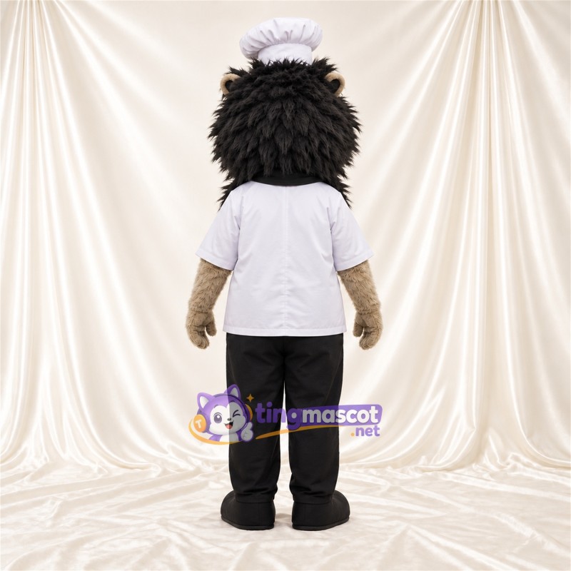 Black and Cream Hedgehog Mascot Costume - White Chef Jacket, Chef Hat and Black Pants Black and Cream Hedgehog Mascot Costume - White Chef Jacket, Chef Hat and Black Pants