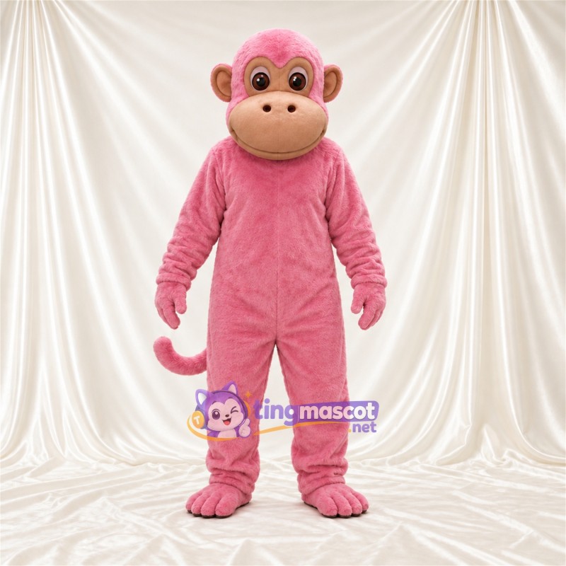 Maskottchenkostüm Affe – rosa – Ringelschwanz; Gesicht (hellbraun) Maskottchenkostüm Affe – rosa – Ringelschwanz; Gesicht (hellbraun)