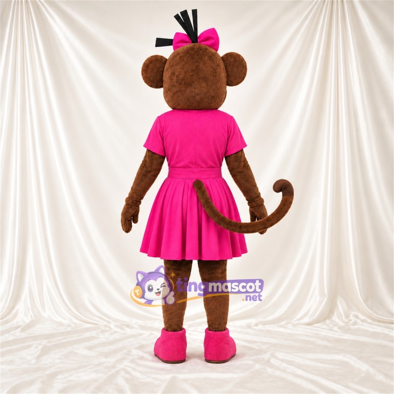 Maskottchenkostüm Affe – braun – Kleid (rosa); Schleife Maskottchenkostüm Affe – braun – Kleid (rosa); Schleife