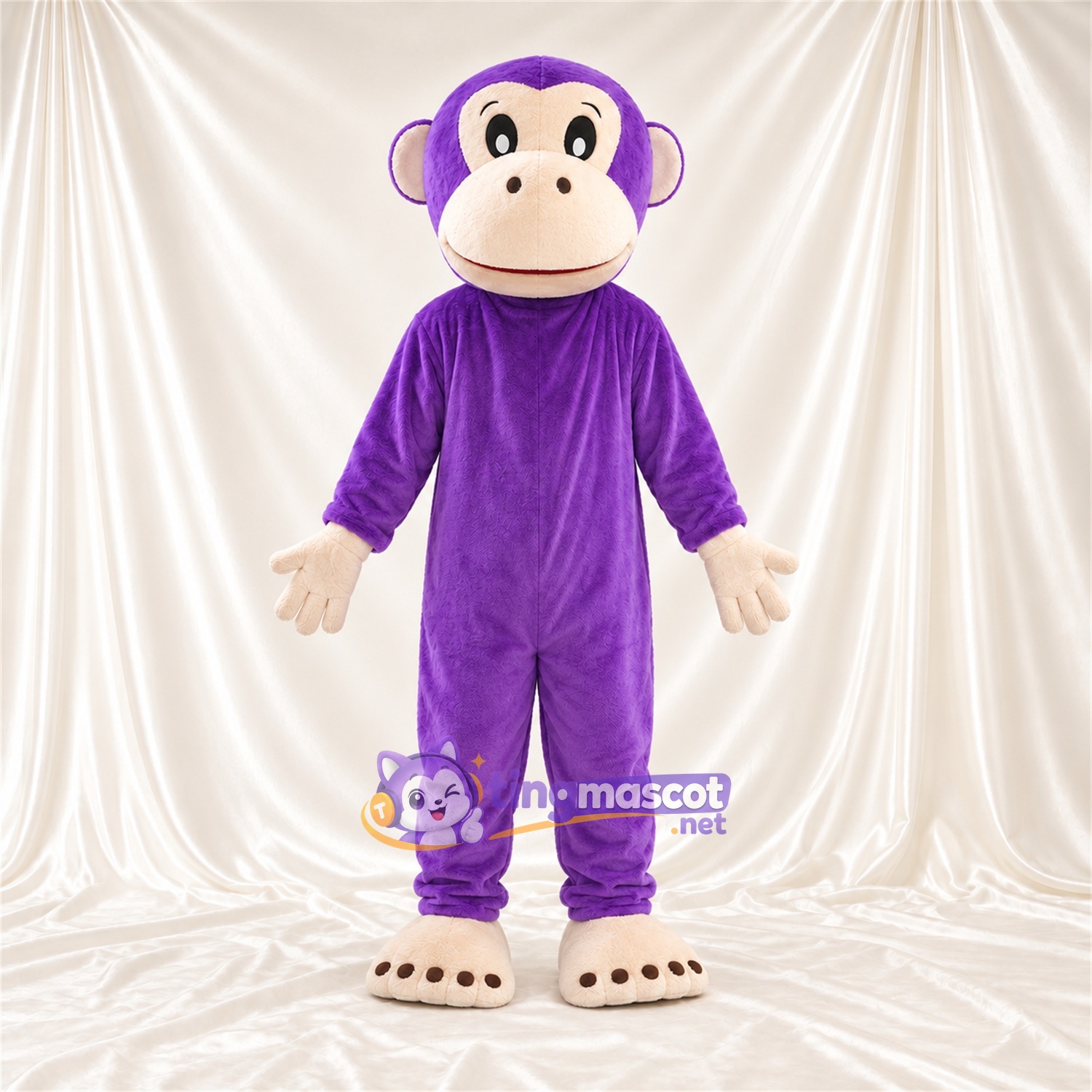 Maskottchenkostüm Affe – violett – Füße (creme); Gesicht (creme) Maskottchenkostüm Affe – violett – Füße (creme); Gesicht (creme)