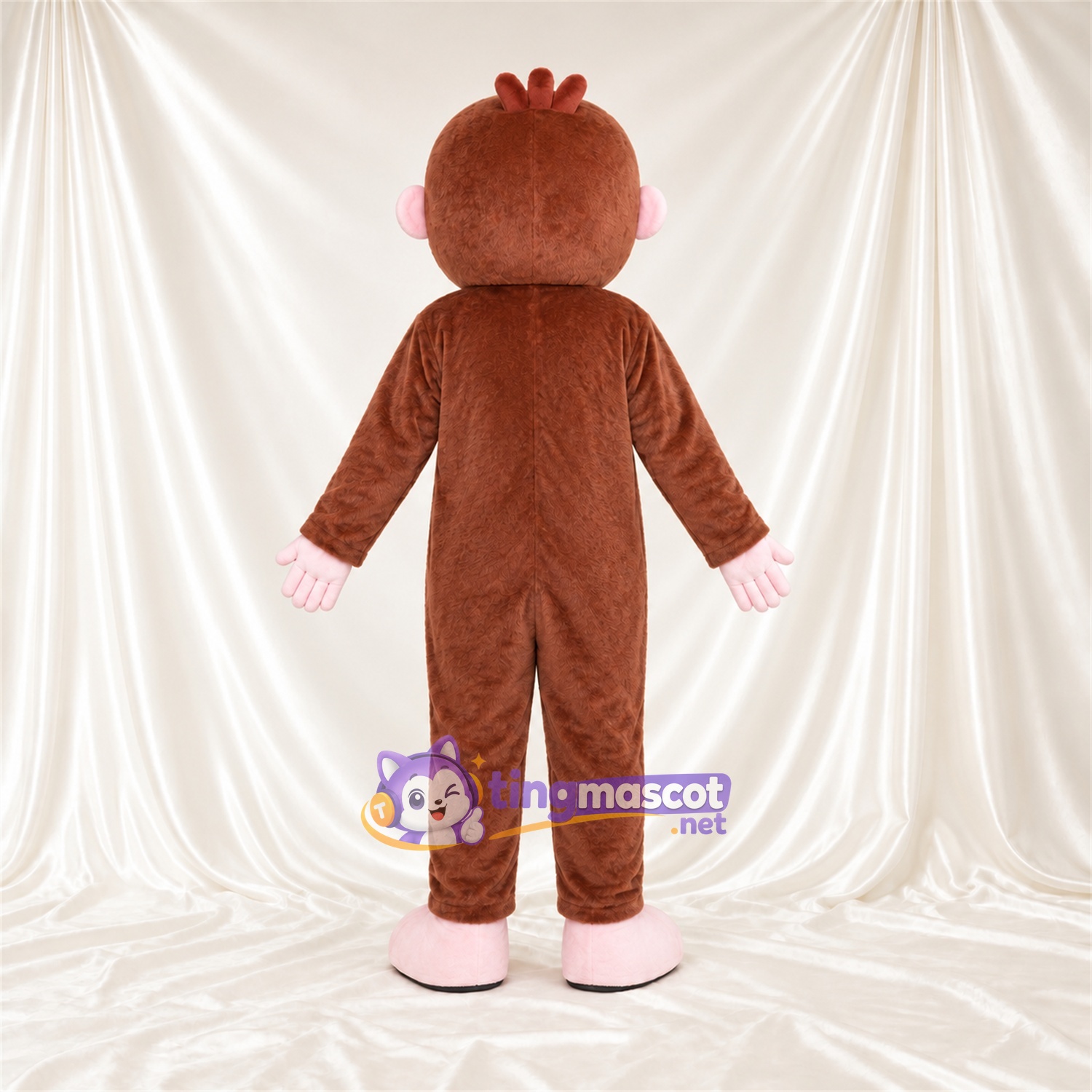 Maskottchenkostüm Affe – braun – Hände (weiß); Gesicht (rosa) Maskottchenkostüm Affe – braun – Hände (weiß); Gesicht (rosa)